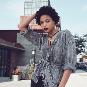 One x One Teaspoon Gray Washed Denim Society Wrap Jacket , size M